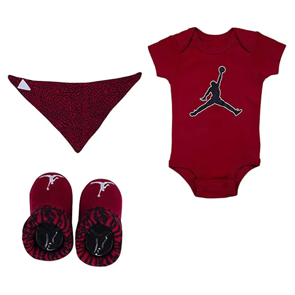 👉 Baby Sports 3-Piece Outfit Set – Red Bodysuit + Shoes + Bandana