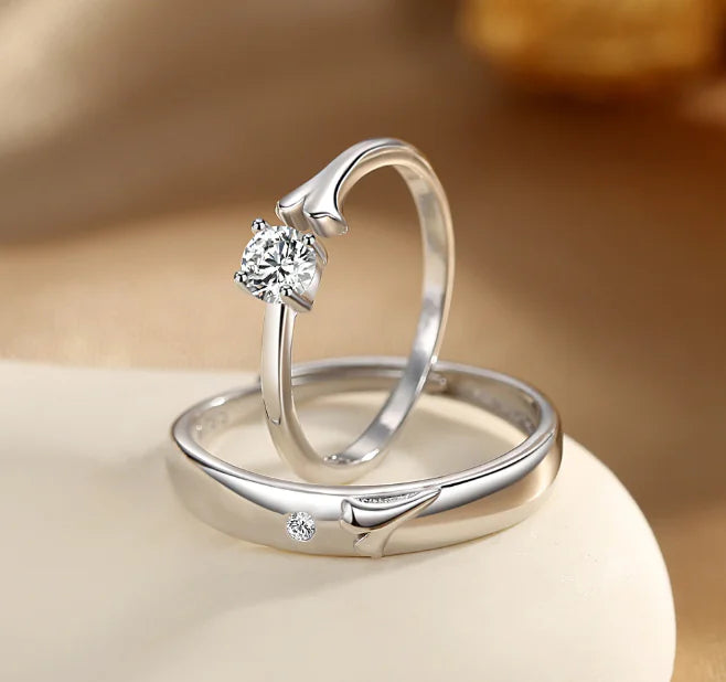 Couple Rings Set in Sterling Silver – Adjustable Matching Promise Rings for Couples