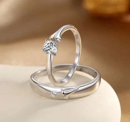 Couple Rings Set in Sterling Silver – Adjustable Matching Promise Rings for Couples