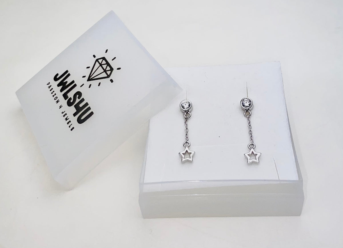 Oorhangers met circel en staafje aan ketting Zilver JE040S