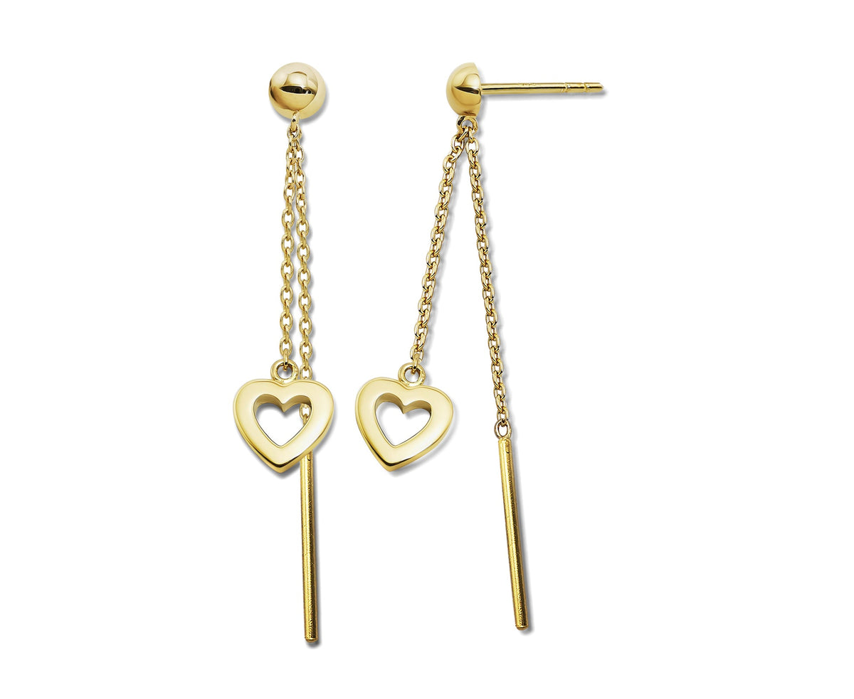 Oorhangers met Open Hartje en Staafje aan Ketting Goudkleur JE041G