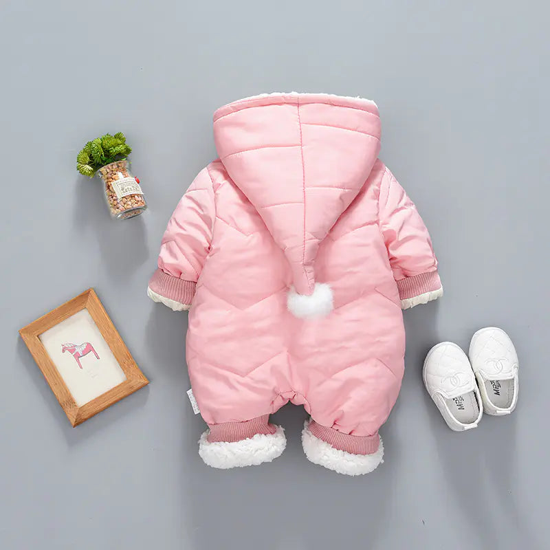 Cozy Winter Hooded Baby Romper – 0–1 years