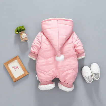 Cozy Winter Hooded Baby Romper – 0–1 years