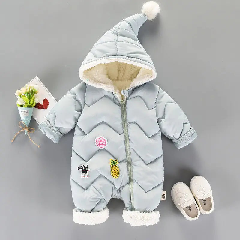 Cozy Winter Hooded Baby Romper – 0–1 years