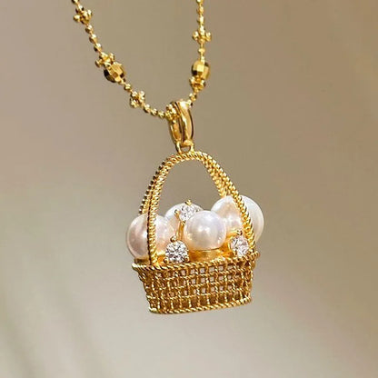 Gold Flower Basket Pearl Necklace – Elegant Wedding & Fashion Jewelry
