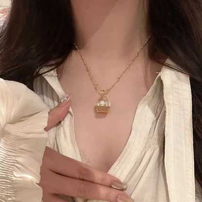 Gold Flower Basket Pearl Necklace – Elegant Wedding & Fashion Jewelry