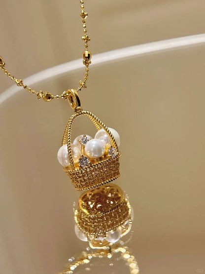Gold Flower Basket Pearl Necklace – Elegant Wedding & Fashion Jewelry