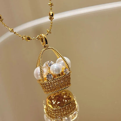 Gold Flower Basket Pearl Necklace – Elegant Wedding & Fashion Jewelry