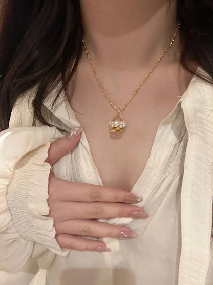 Gold Flower Basket Pearl Necklace – Elegant Wedding & Fashion Jewelry