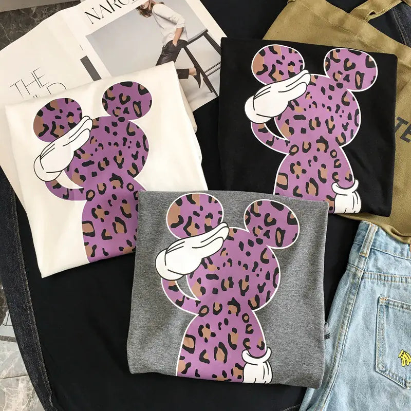 Mickey Mouse Leopard Print Short Sleeve T-Shirt – Unisex Casual Tee