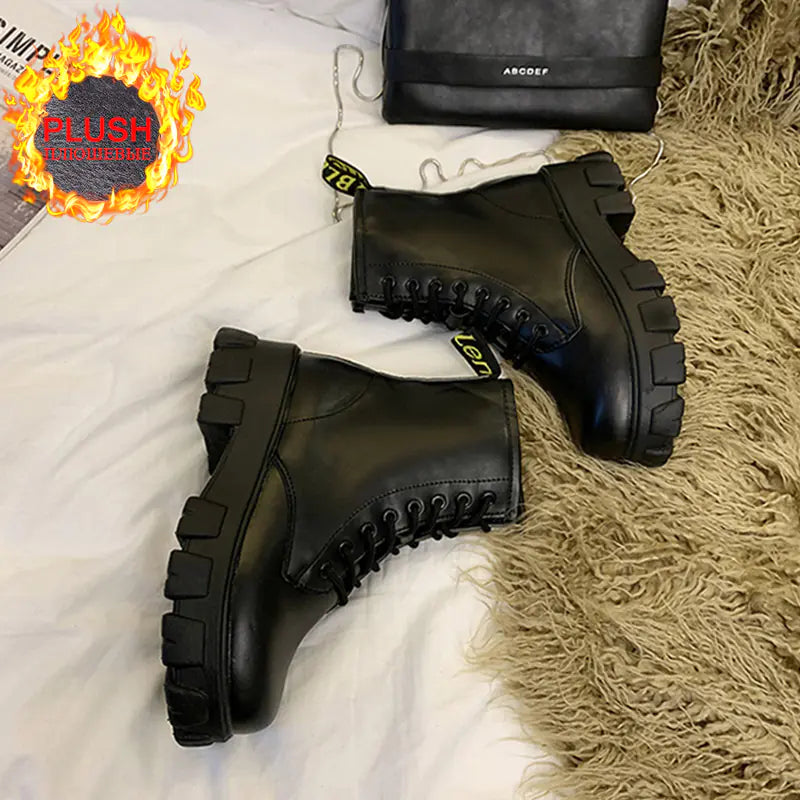 Trendy Women’s Martin Boots – Black Chunky Platform Ankle Combat Boots