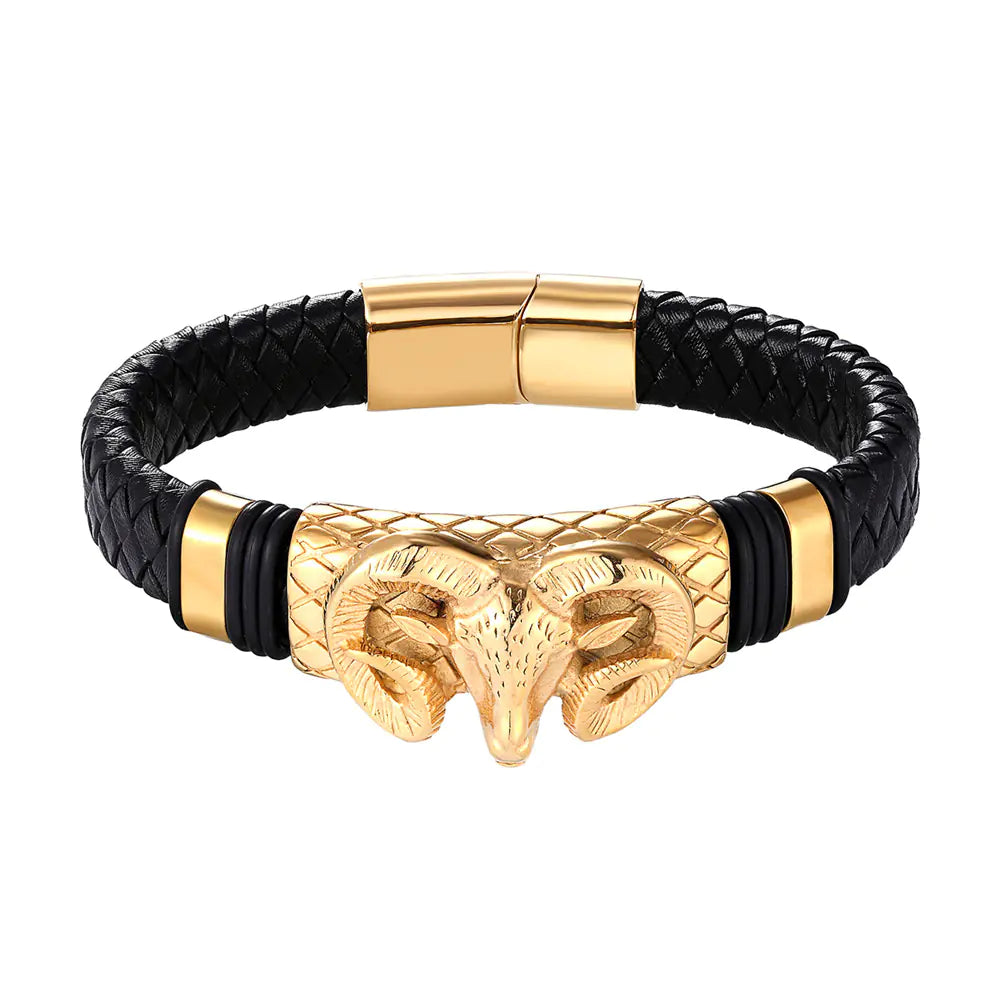 Men’s Constellation Stainless Steel Leather Bracelet – Luxury Zodiac Design