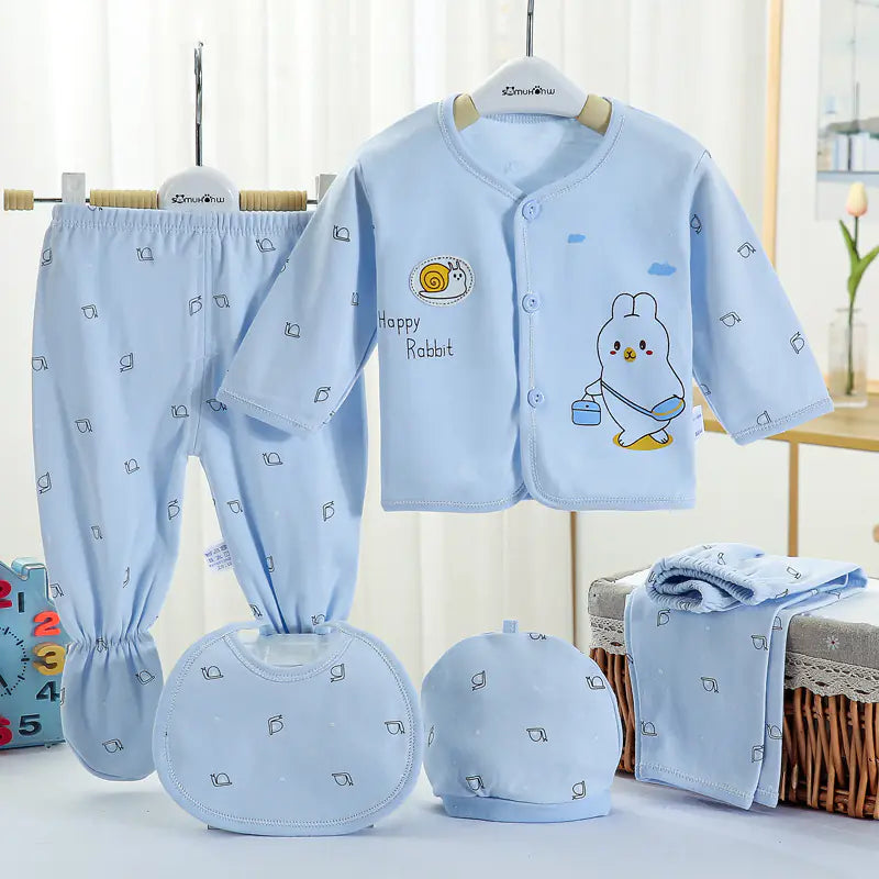 5-Piece Cotton Baby Outfit Set – Newborn Pajamas, Hat & Accessories (Pink)