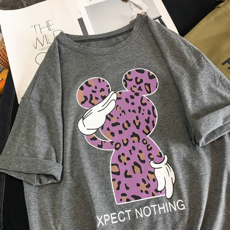 Mickey Mouse Leopard Print Short Sleeve T-Shirt – Unisex Casual Tee