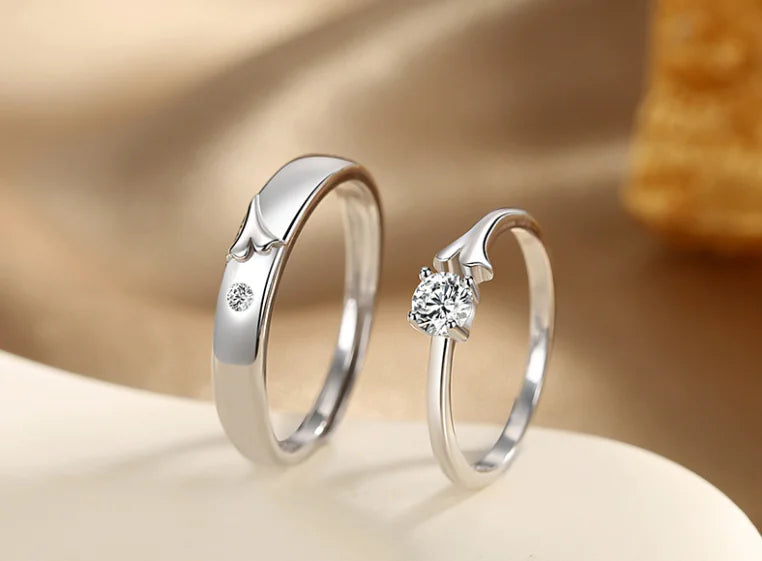 Couple Rings Set in Sterling Silver – Adjustable Matching Promise Rings for Couples