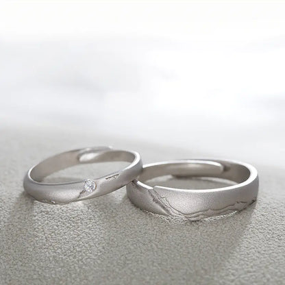 Couple Rings Set in Sterling Silver – Adjustable Matching Promise Rings for Couples