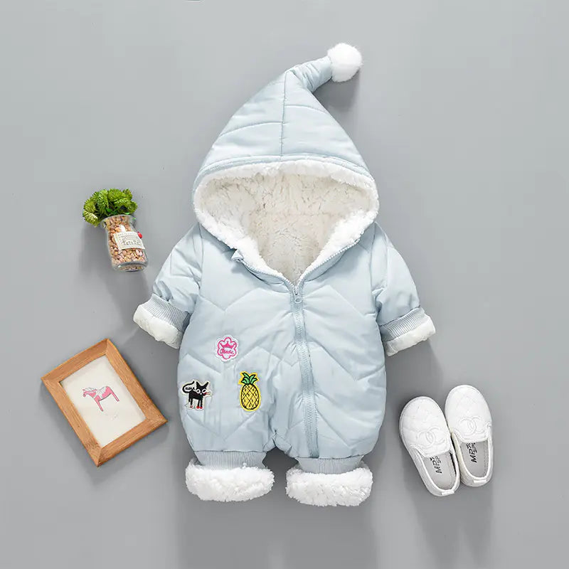 Cozy Winter Hooded Baby Romper – 0–1 years
