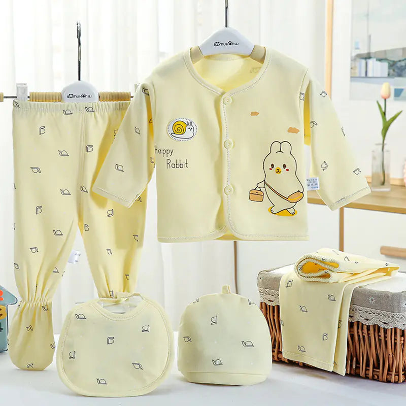 5-Piece Cotton Baby Outfit Set – Newborn Pajamas, Hat & Accessories (Pink)