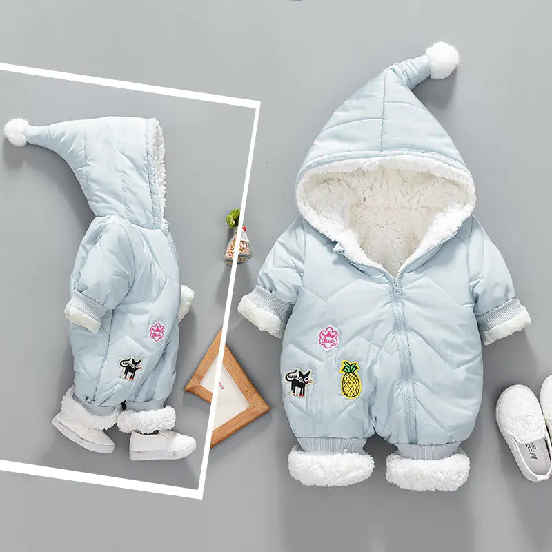 Cozy Winter Hooded Baby Romper – 0–1 years