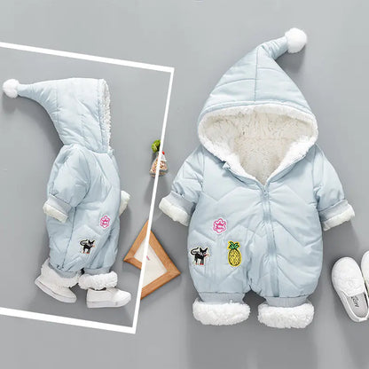 Cozy Winter Hooded Baby Romper – 0–1 years