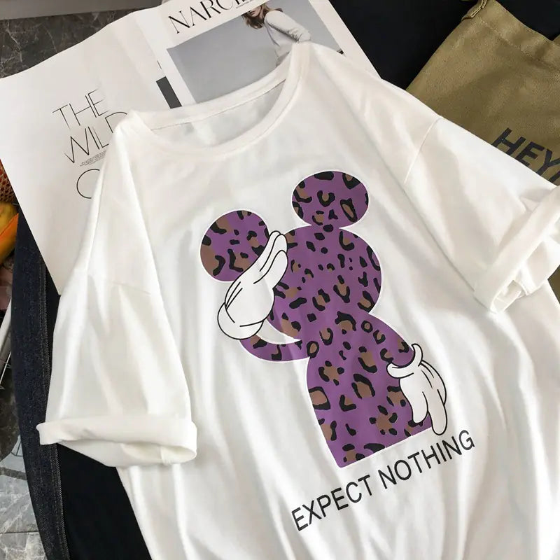 Mickey Mouse Leopard Print Short Sleeve T-Shirt – Unisex Casual Tee